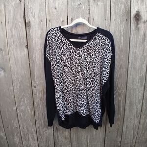 M&S Collection size UK 16 mixed fabric sweater black leopard